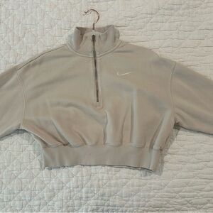 Nike Women's Cream Cropped Half-Zip Sweatshirt